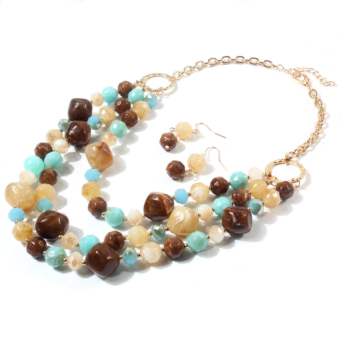 Comercio al por mayor de múltiples capas de plástico aretes collar conjunto de joyas